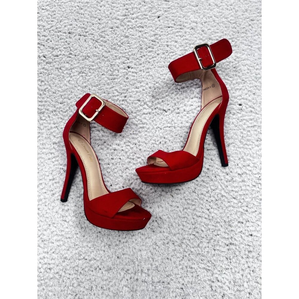 Dream Pairs Red Open Toe Platform Stiletto High Heels Ankle Straps Size 7.5